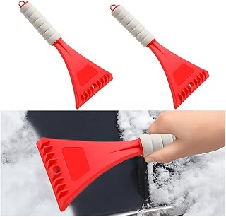 LCE Scraper for Car Windshield, 2PCS Plastic Vehicle Windscreen Snow Frost Removal Tool with Foam Handle, Automotive Window Frost Shovel Cleaning Tool, Universal for SUV RV Truck (Red)