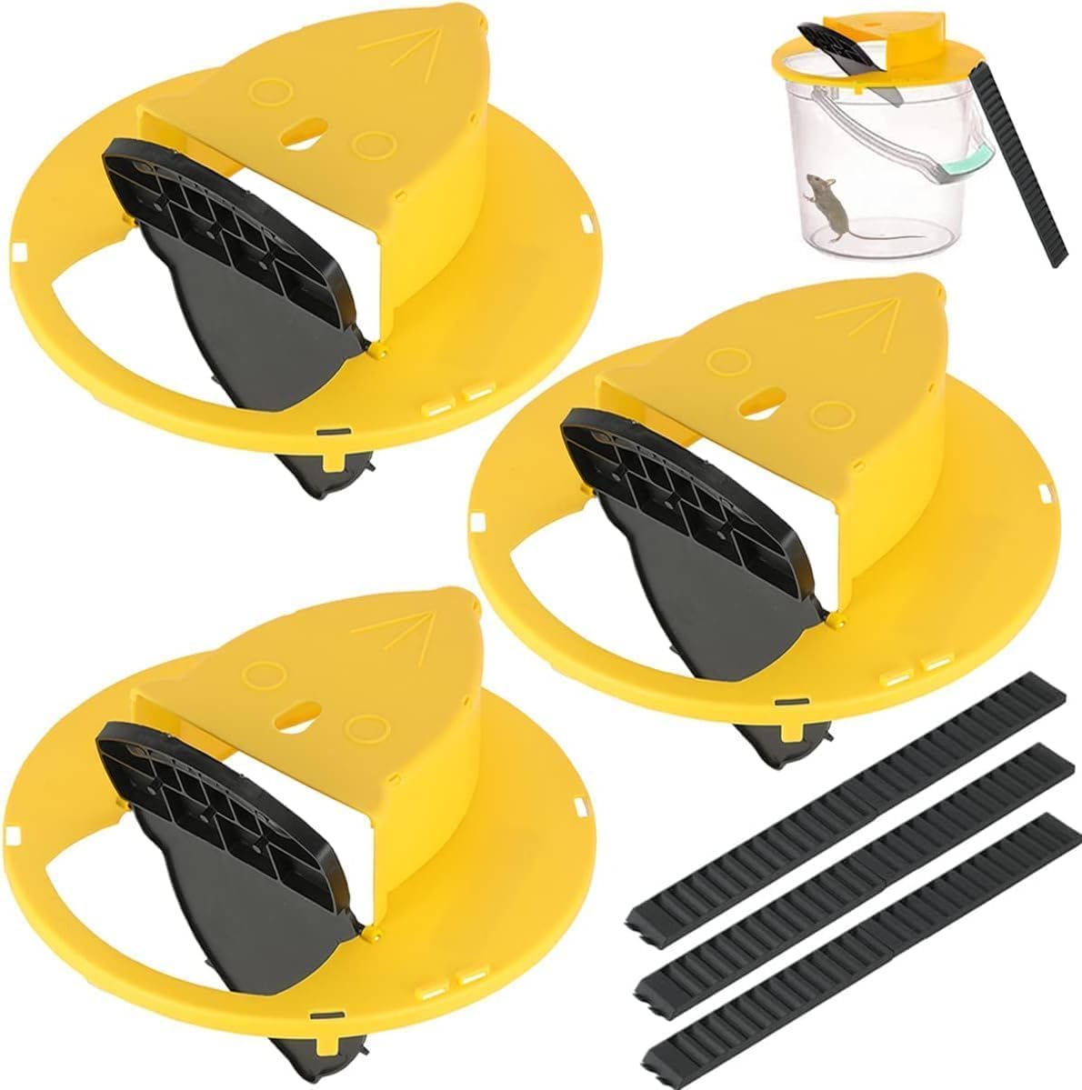 – [Upgraded] Mouse Trap Bucket,Rat Trap Bucket lid Mouse/Rat Trap with Automatic Reset Multi-Trap/Humane Trap Indoor Outdoor no See Kill Compatible with 5 Gallon Bucket (3Pcs Yellow)