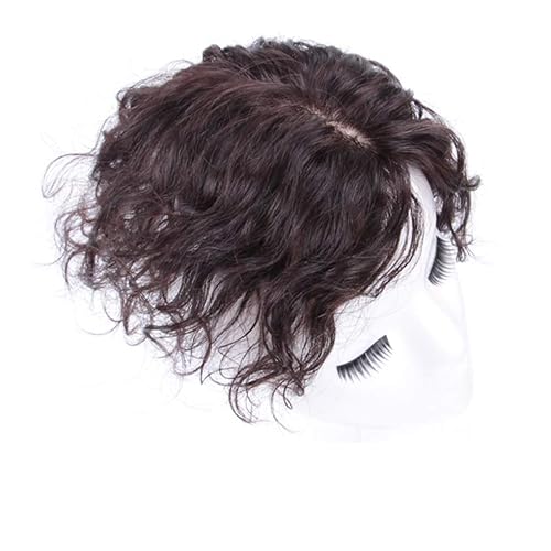 Miniatura 3 de Toppers de cabello humano mono de 2.8x3.9 in para mujer, peluca rizada con clip para cabello fino (10 pulgadas, negro apagado)