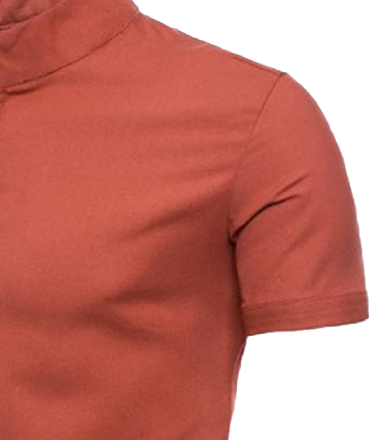 Simple Style Stand Collar Shirt for Men Casual Daily Athletics Fit Pullover Summer Comfy Business Polo Shirt (Brick Red,Medium)