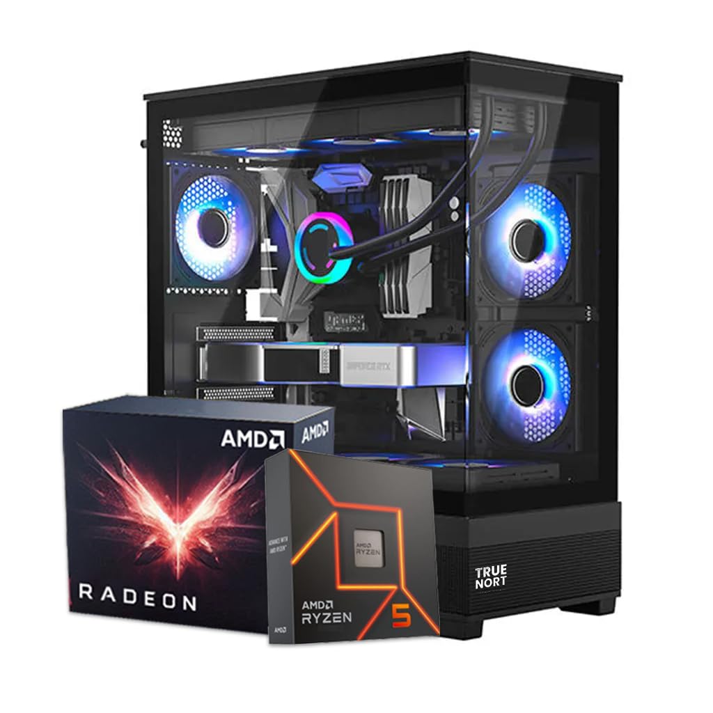 TrueNort Killer Gaming PC AMD Ryzen 5 7600X Processor 16GB DDR5 RAM 1TB NVMe SSD AMD Radeon RX 9060XT 16GB GDDR6 Graphics 360mm Liquid Cooler Windows 11 Pro TrueNort Black RGB Gaming Case