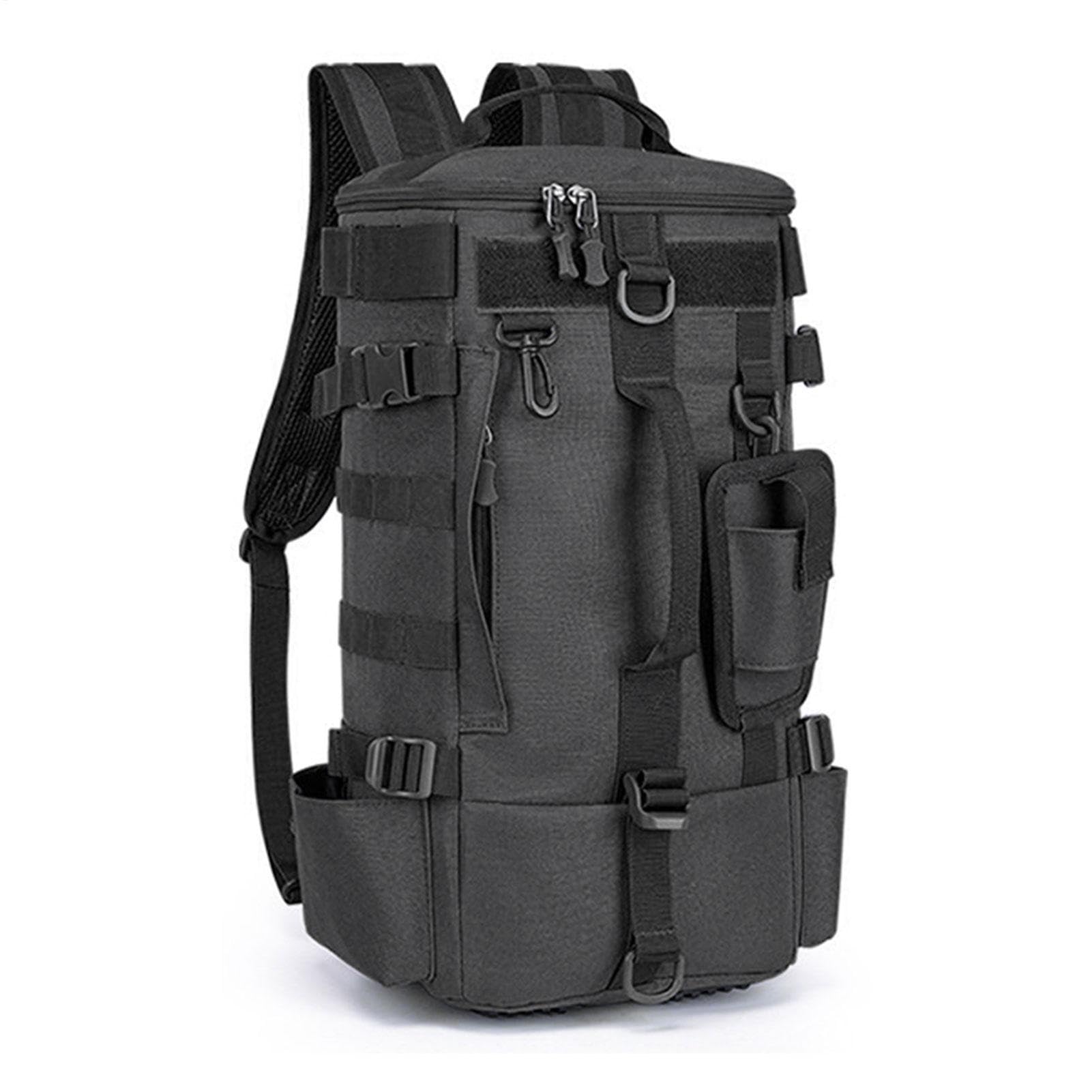 Zaino per attrezzi da , zaino impermeabile di sopravvivenza, 45,7 cm, con porta canna, in nylon resistente, con scomparti multipli, zaino da trekking all'aperto, comode cinghie, Nero , Refer to