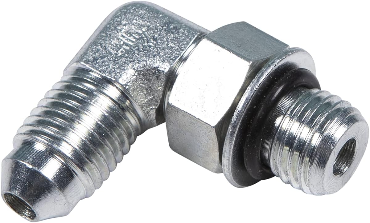 Lippert Level Up Replacement 1/4" Diameter 90° Elbow Hydraulic RV Leveling System Fitting for 5th Wheel RVs & Travel Trailers, JIC-M to ORB-M Adjustable Ports - 6801-04-04