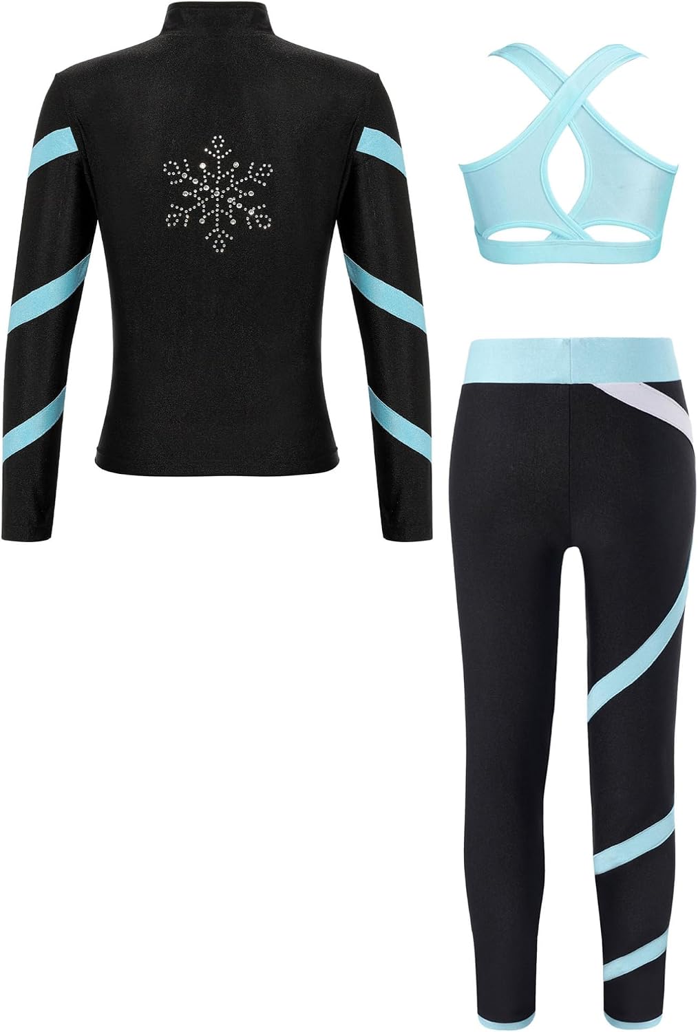 iiniim Girls U Neck Keyhole Back Sleeveless Vest with Contrast Long Sleeve Top and Leggings Set Light Blue 8 Years