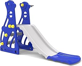 Amazon Brand - Solimo Penguin Slide for Kids 2–5 Years | Indoor & Outdoor | Basketball Hoop & Ball | Anti-Slip Steps | Wide Platform | Max Load 20kg | Blue & White