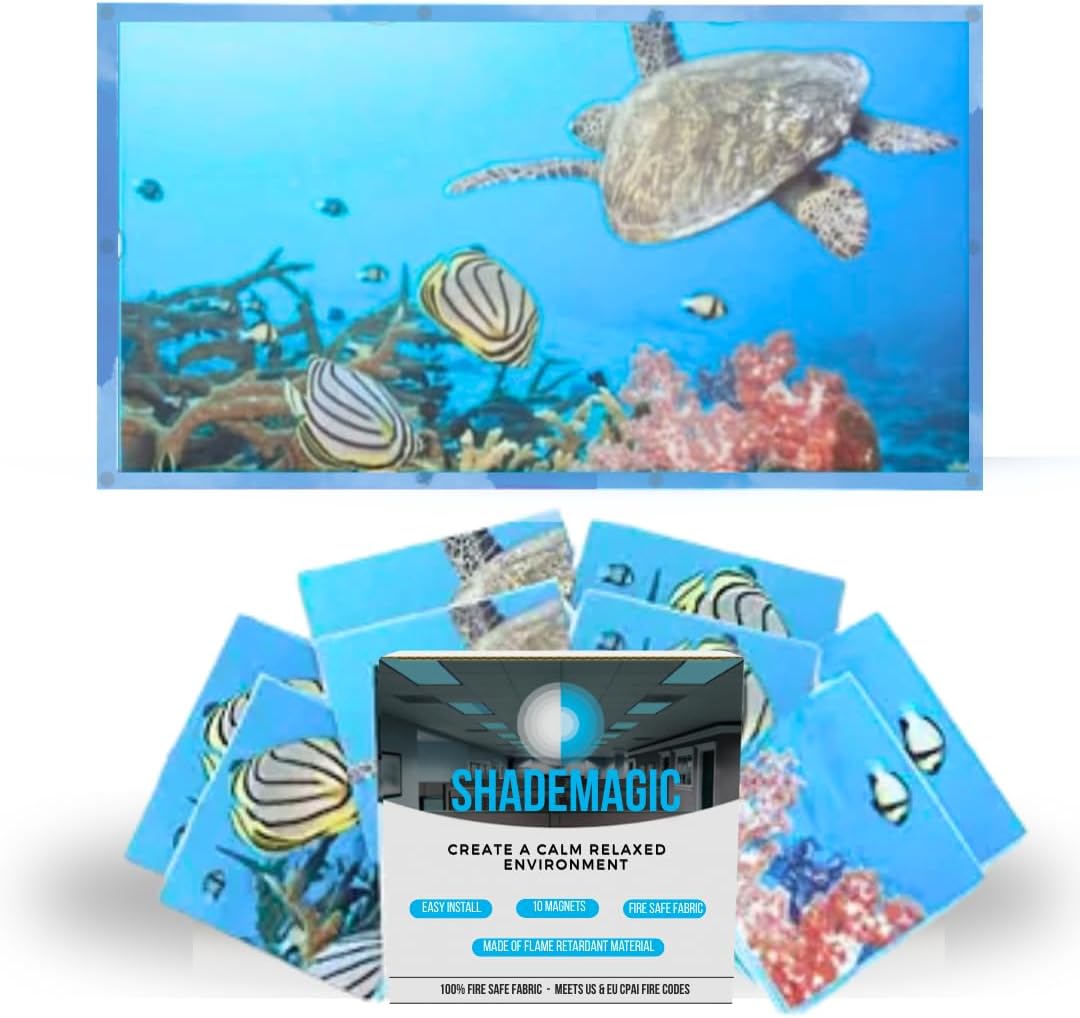 ShadeMAGIC Fluorescent Light Covers for Classroom Office-Seascape-Light Filter Pack of;Eliminate Harsh Glare That Causing Eyestrain and Head Strain.Office & Classroom Decorations. Light Diffusers 8 pk