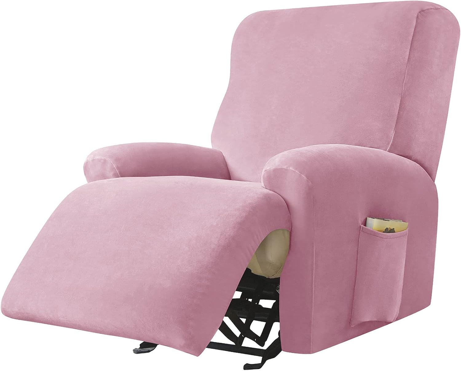 JHLD Velvet Stretch Recliner Cover, 4 Pieces Recliner Chair Cover Soft Recliner Protector Non