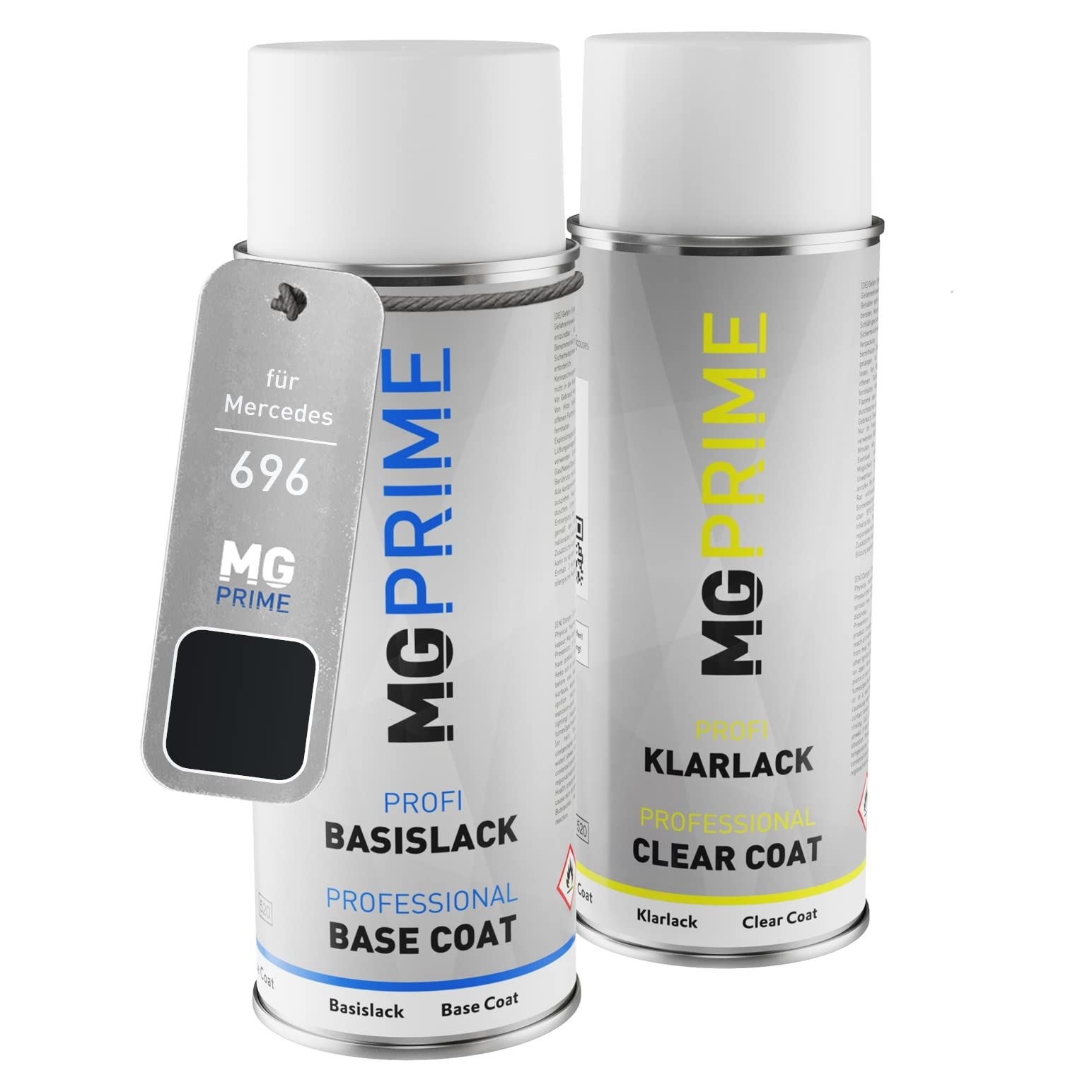 MG PRIME Vernice per auto Kit di bombolette a spruzzo per Mercedes 696 Nachtschwarz/Night Black Bomboletta spray da 400ml di vernice di base vernice trasparente