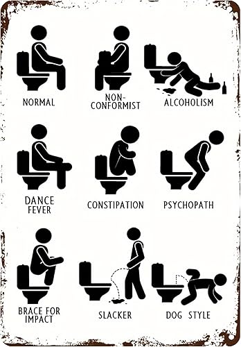 Cartel de lata vintage divertido para inodoro, póster de metal para baño, decoración de pared retro para baño, baño, baño, bar, cafetería, garaje,