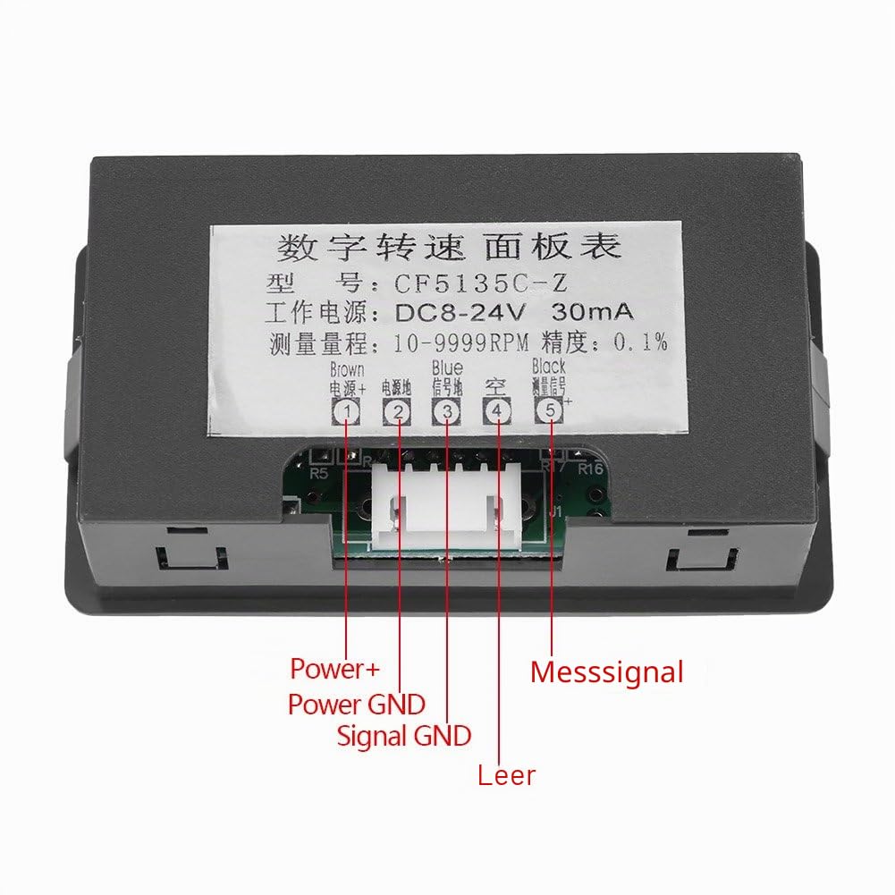 Drehzahlmesser 4 Digitaler LED Tachometer, 10-9999RPM Geschwindigkeit Meter Panel Induktive Hall NPN Sensor Näherungsschalter Sensor(Rot)