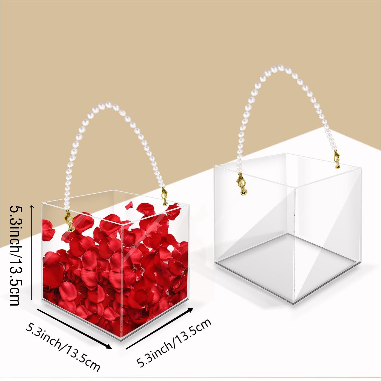 Set di 2 cestini per fiori, per matrimonio, con manico in perla, in acrilico, per coriandoli, decorazione per matrimoni (perla)