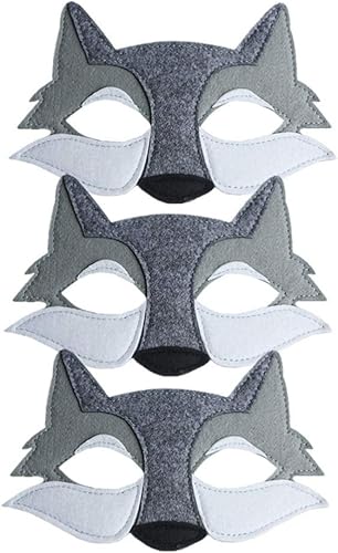 Miniatura 2 de Toyvian 3 máscaras de lobo de fieltro, máscara de media cara, decoración de disfraces, recuerdos de fiesta para niños que usan color gris