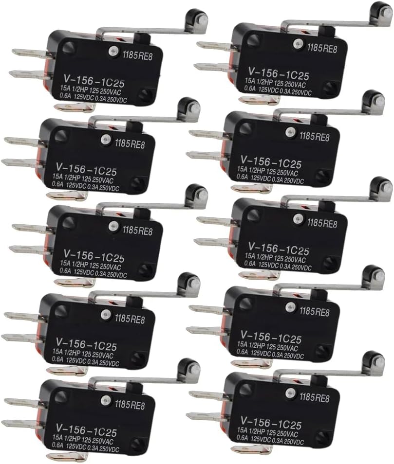 10pcs V-156-1C25 Micro Limit Switch with Long Hinge Roller Momentary SPDT Snap Action for Arduino