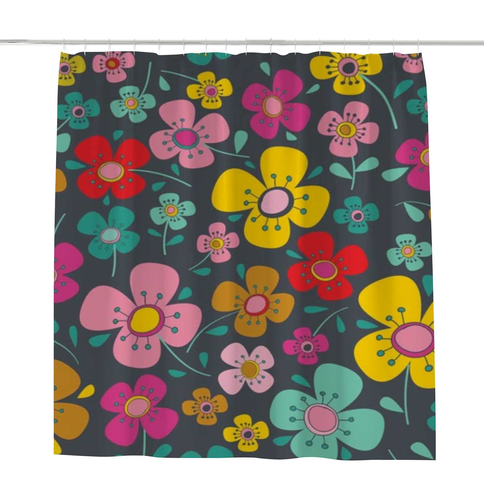 Rideau de douche floral coloré en polyester CHEHONG lavable 182x183cm avec crochets en C