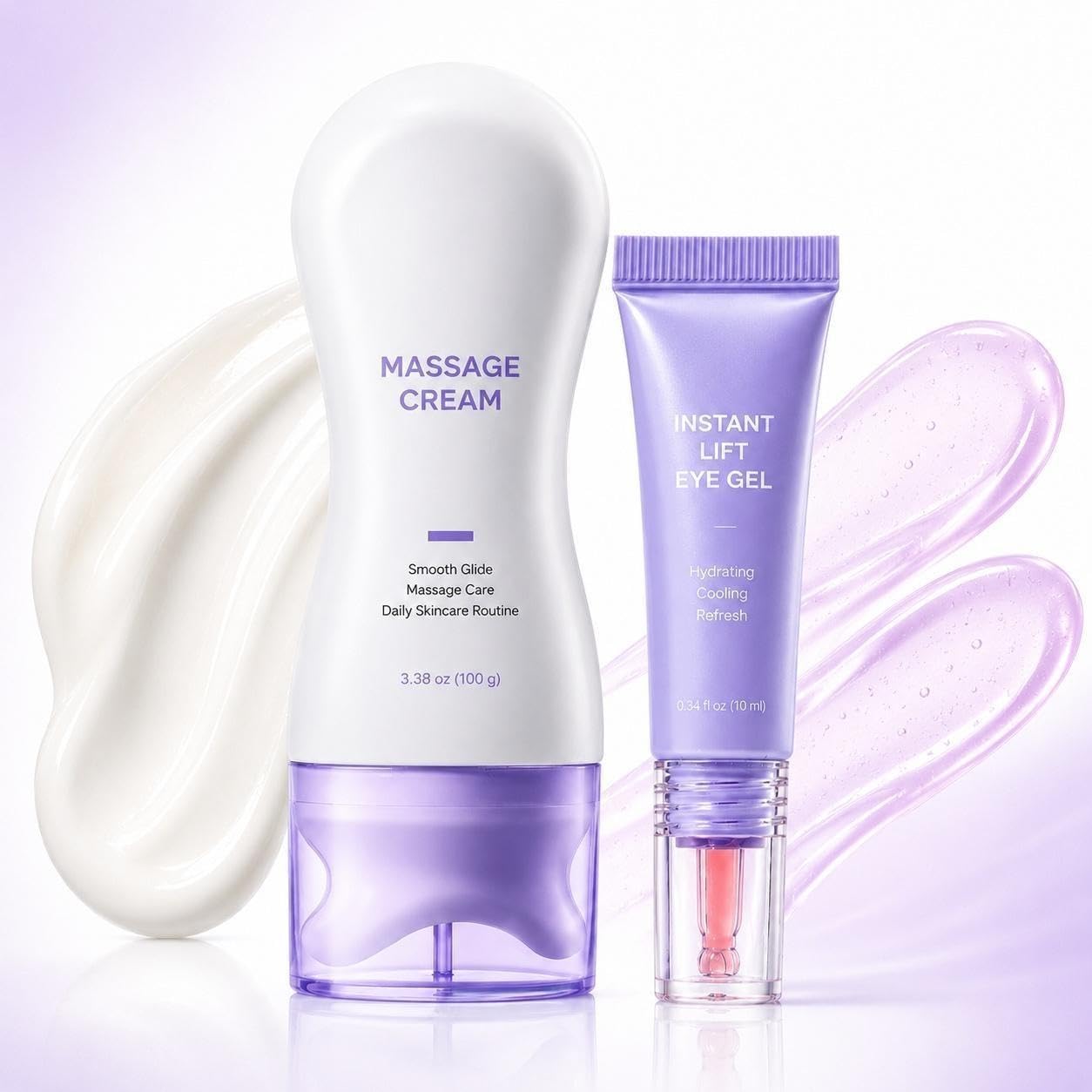 Cooling Under Eye Gel and Massage Cream Set, 2 Step Daily Care