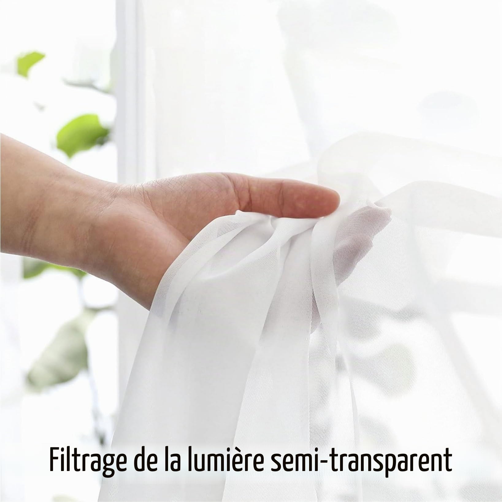 Rideau Voilage 200 x 220 cm Bloquer Soleil Anti-UV, Doux et Esthétiques Transparent Rideaux Salon Décoration de Maison pour Fenêtre Porte Cuisine Chambre Enfant, Blanc