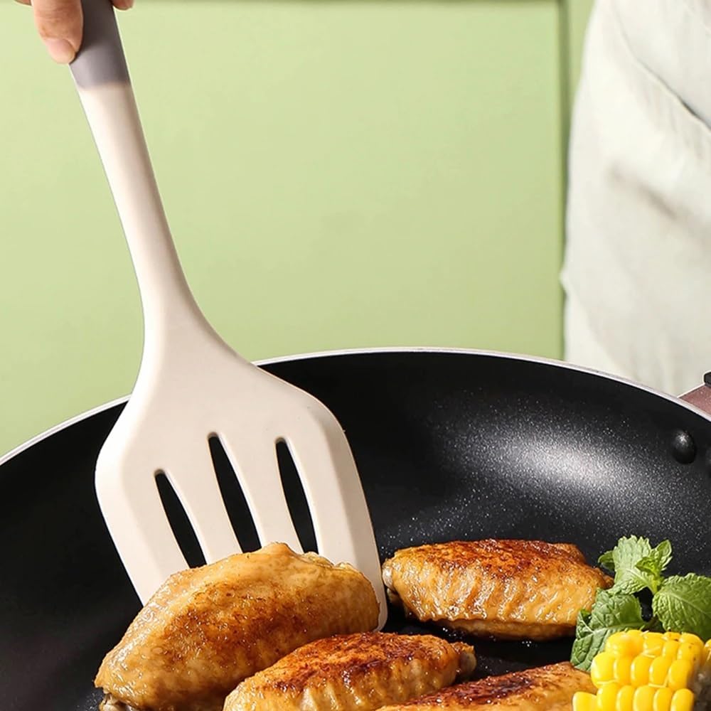 Juego de 5 piezas de utensilios de cocina especiales de silicona de doble color blanco leche gris