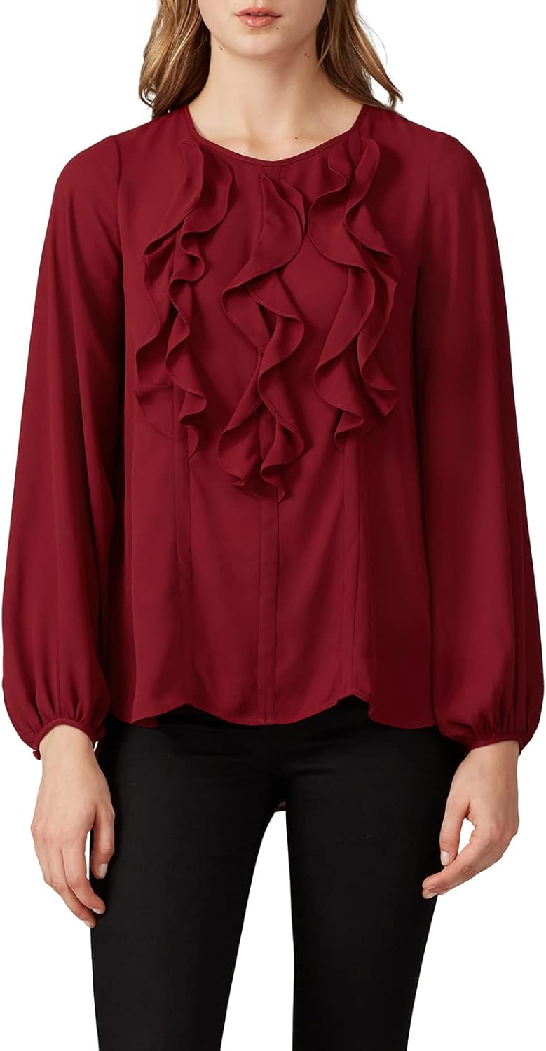 Rent The Runway Pre-Loved Red Floral Ruffle Front Blouse - Image 3