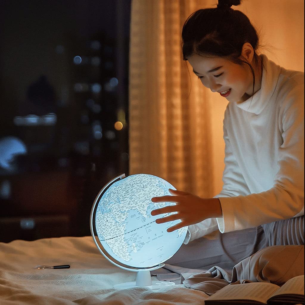 HRTC wereldbol Mappamondo con Supporto Mappamondo Blu Mappamondo geografico con Illuminazione a LED 2 in 1 Lampada a Globo per Bambini Perfect Desk Manuale Pratico