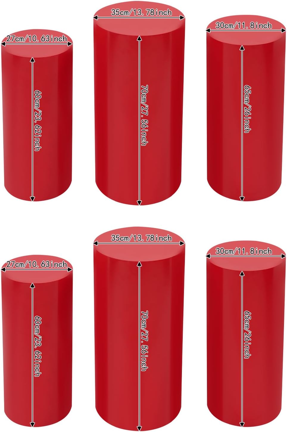 Eapmic Pedestal Stands for Party, Cake Pedestal Stand, Dessert Table Display Plinth Pillars, Sculpture Display Column Decoration Cube for Wedding Birthday (Red, Cylinder-6Pcs(27.56"+26"+23.62"))
