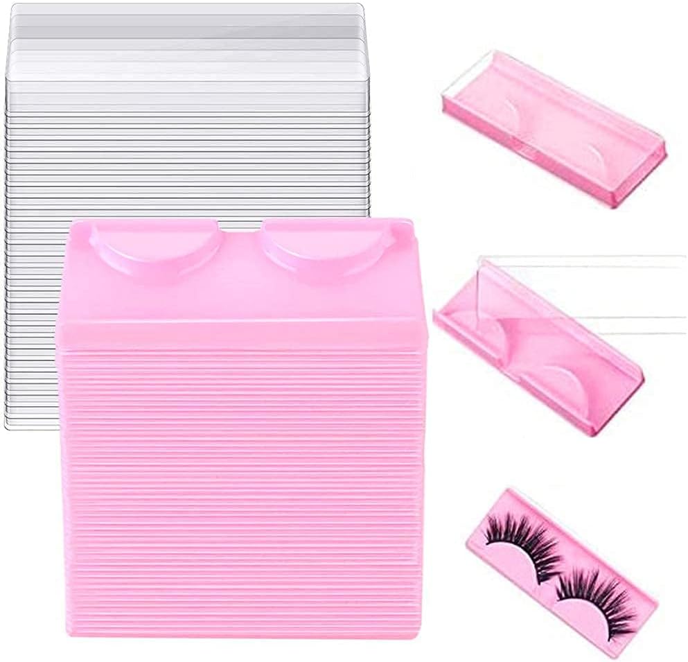 NA 50pcs False Eyelash Storage Box - Pink, Durable, Non-Toxic Plastic - False Eyelash Box