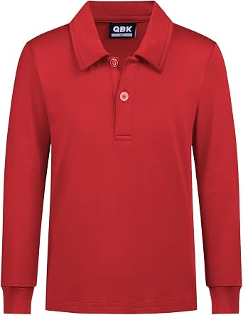 QBK Boys Performance Long Sleeve Polo Kids Collared Golf Shirts for 4T-16Y