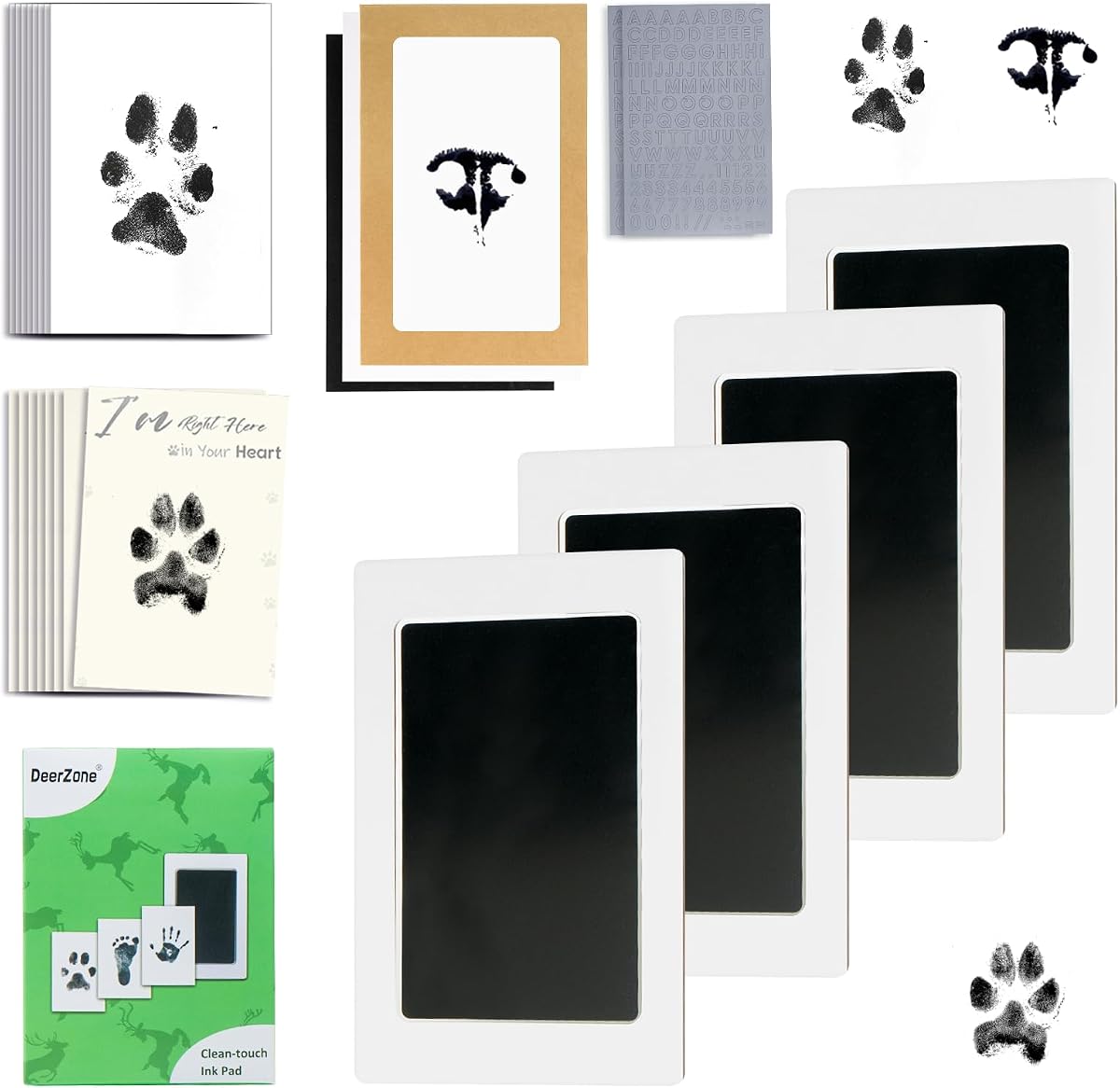 DeerZone Inkless Paw Print Kit,Dog Paw Print Kit,Dog Nose Print Kit | Clean Touch Ink Pads,4 Ink Pads & 16 Imprint Cards,Pet Paw Print Impression Kit for Dogs Cats Baby Footprint Keepsake