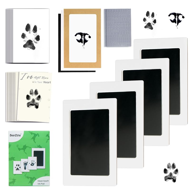 Kit de Impressão de Patas sem Tinta DeerZone para Cães e Gatos Black, Small-Medium, Pacote com 4