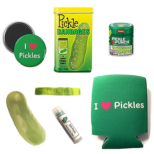 Miniatura 2 de Paquete de regalo Deluxe Pickle Lovers (7 piezas) – Vendajes de pepinillos, bálsamo labial, imán, pepinillo antiestrés, aislador de latas, pulsera y