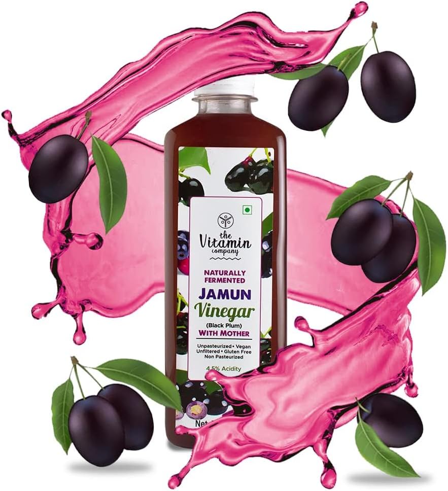 The Vitamin Company Organic Jamun Vinegar with Mother 500 ml - Raw & Unfiltered and Unpasteurized | Manages Weight, Blood Sugar & Prevent Urinary Infection Health | Made with Organic Jamun Fruits | Manages Weight, Regularises Blood Sugar Levels & Prevent Urinary Infections | Ideal for Detox & Wellness | 100% Ayurvedic