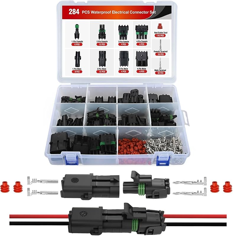 Kit de conectores elétricos automotivos Nilight à prova d’água, 1, 2, 3 e 4 pinos – 284 peças