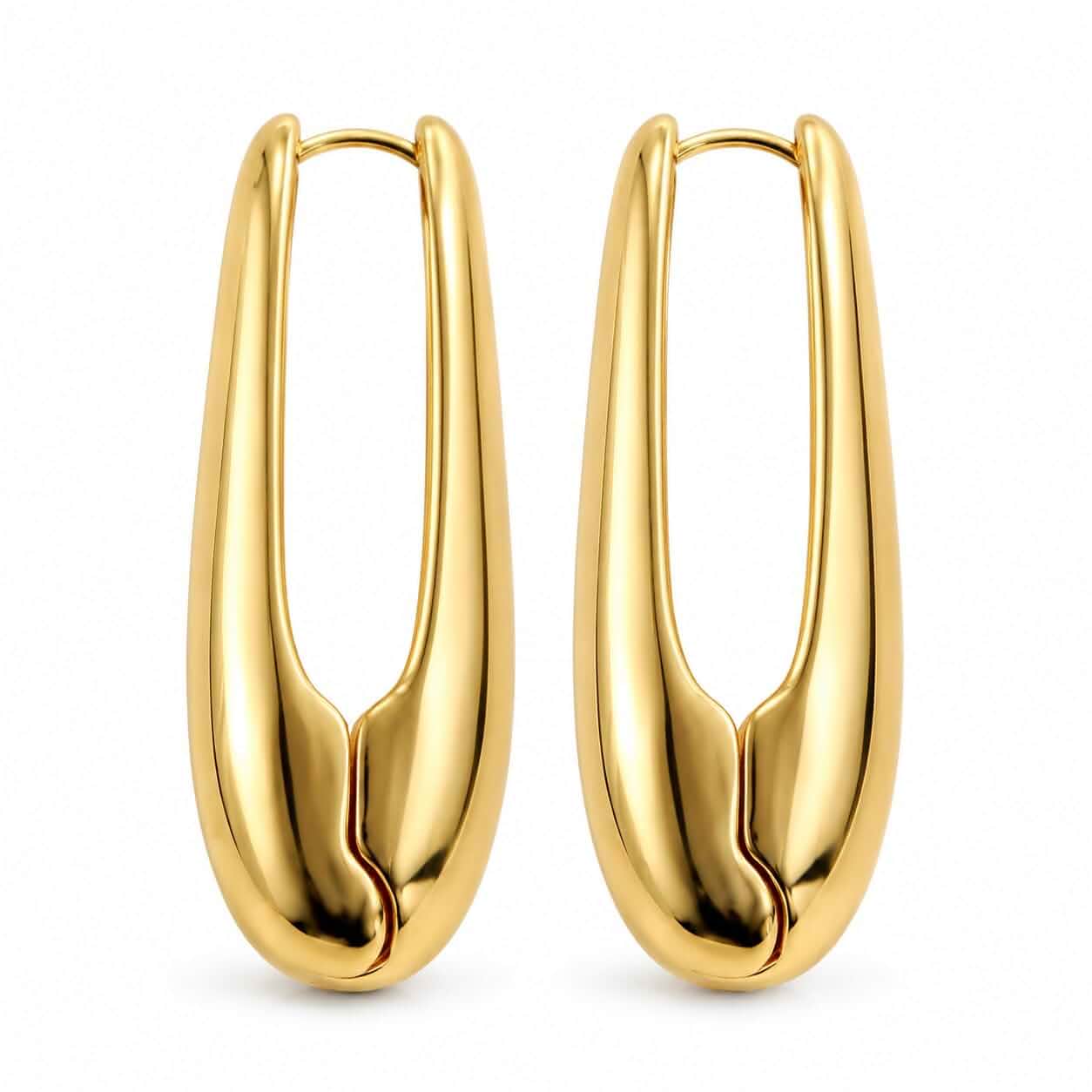 Gold Teardrop Hoop Earrings, Chunky Oval Statement Hoops for Women Smooth elongated teardrop hoops combine a bold sculptural profile with polished gold-tone shine for day-to-night styling.