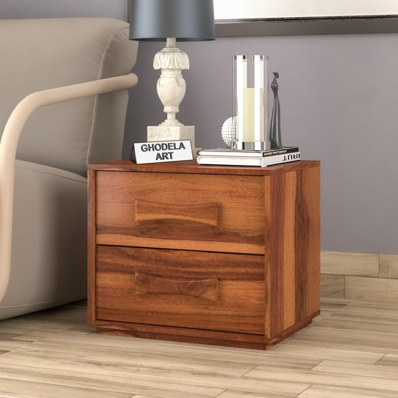 GHODELA ART Sheesham Wood Bedside End Table with 2 Drawers Storage for Bedroom Living Room Wooden Furniture Side Table for Hotel Room Office (Honey_Finish, Bed Side 2 Drawer)-image-8