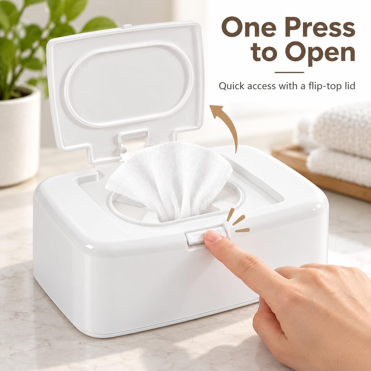 Portable Wipes Dispenser Box with Lid for Household and Travel Refillable Organizer Case for and Items Easy Pull Button Design White Desktop Storage Holder