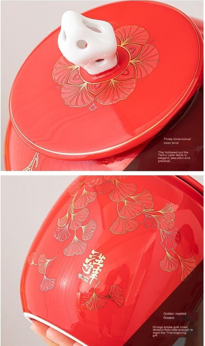 SONGCHAO Sugar Jar Chinese Red Tea Jar Kitchen Ceramic Food Sealed Jar Suitable for Holding Coffee Powder, Tea, Sugar, Salt, Etc. Tea Canister (Color : Small)