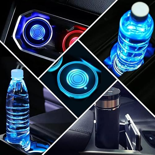 Miniatura 5 de Luces LED para portavasos de automóvil, 7 colores cambiantes, alfombrilla de carga USB, almohadilla impermeable para tazas, lámpara LED de atmósfera