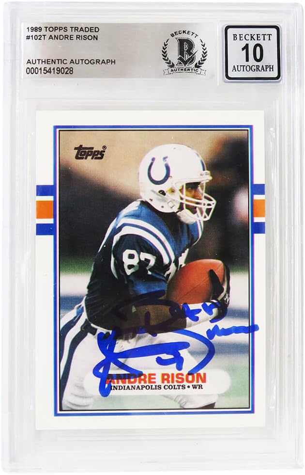Andre Rison Signed Colts 1989 Topps Rookie Football Trading Card #102T w/Bad Moon - (Beckett - Auto Grade 10)