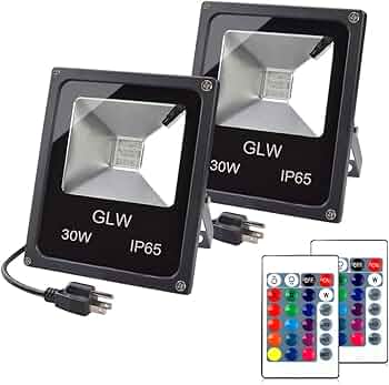 GLW 30W RGB LED Flood Light Remote Control Outdoor Landscape Lighting IP65 Waterproof 16 Colors Changing 4 Mode Security Light for Garden,Lawn,Yard (2 Pack)