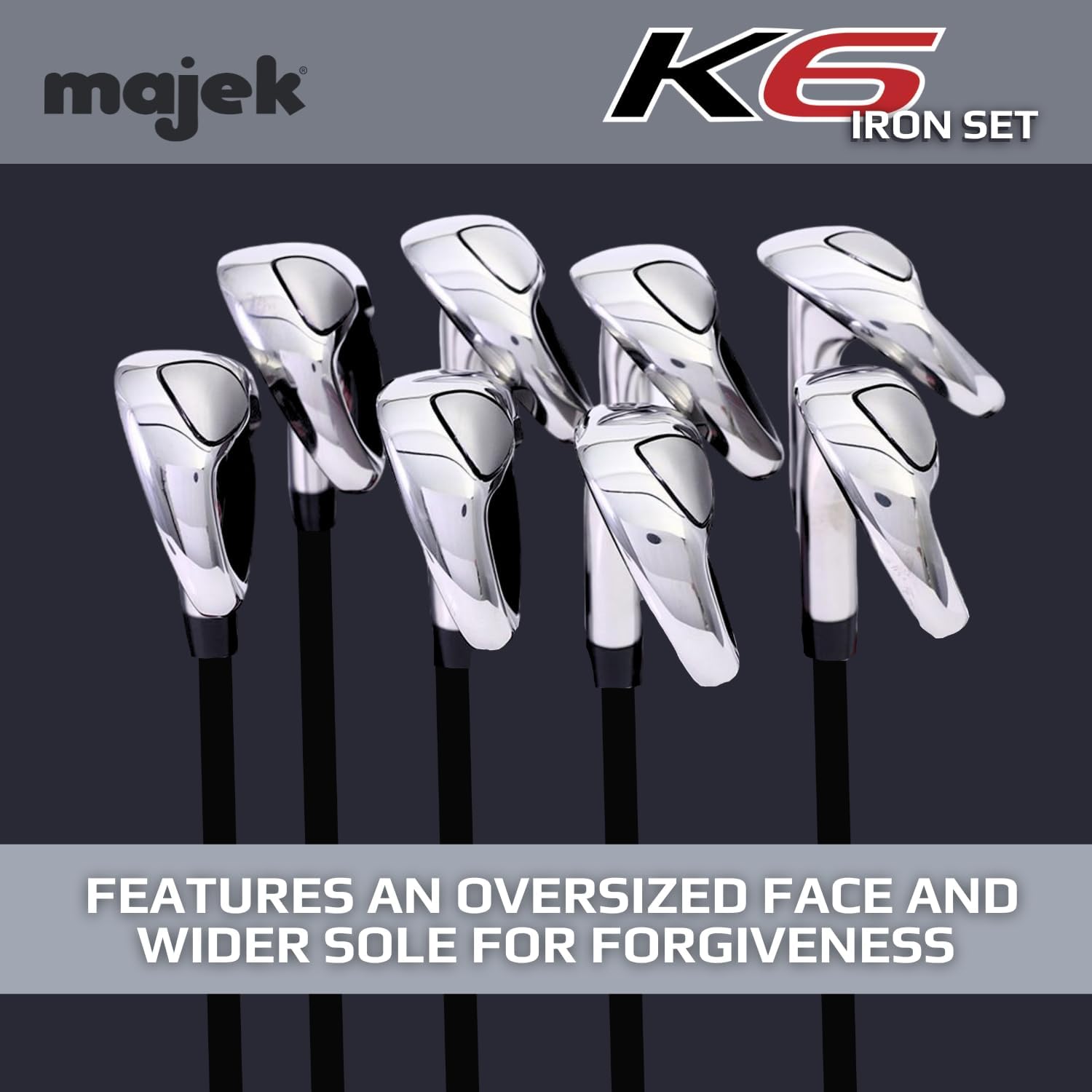 Majek K6 Iron Set Short Senior Men's Complete 8-Piece Set (4-PW, SW) Right Handed Senior Flex A Flex Club (Short Men - 5' to 5'4") with Premium Men's Arthritic Grip