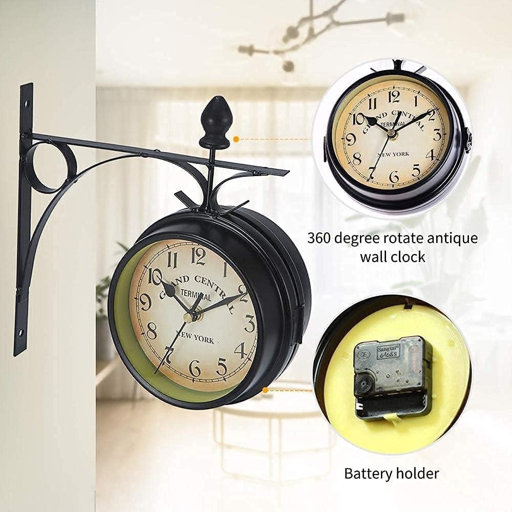 Double Sided Wall Clock, Outdoor Garden Clock Train Station Clock Vintage Wall Mounted Clock Outdoor Garden