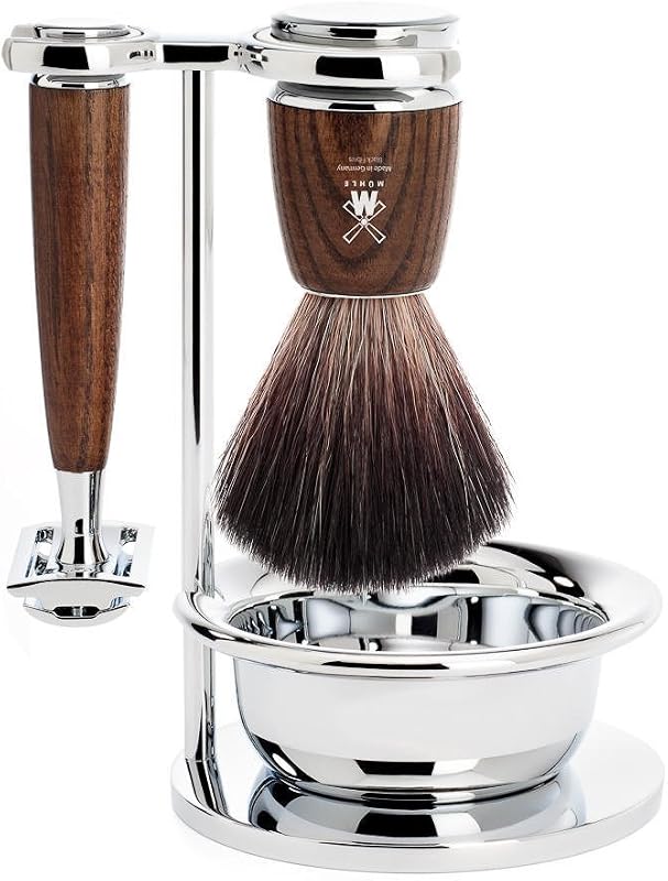 Kit de barbear MÜHLE RYTMO em resina Steamed Ash com 4 peças
