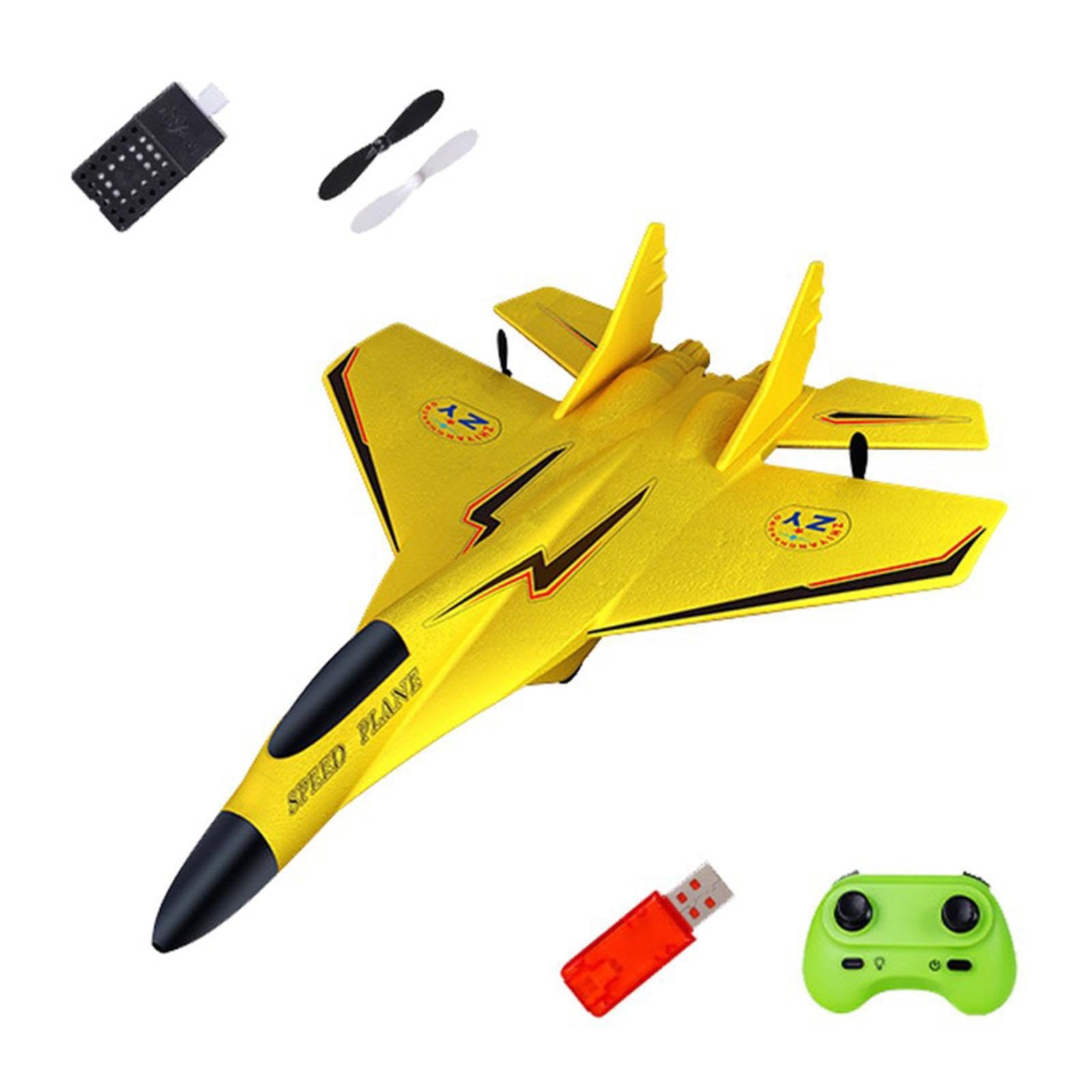drburpily Rc Airplane Remote Control Glider Experience Longer Flights Unique Gift Idea For Young Boys In Aviation Rc Airplane 2 Channels Ready To Fly Fighter, Yellow, 28.5x21x7.5cm
