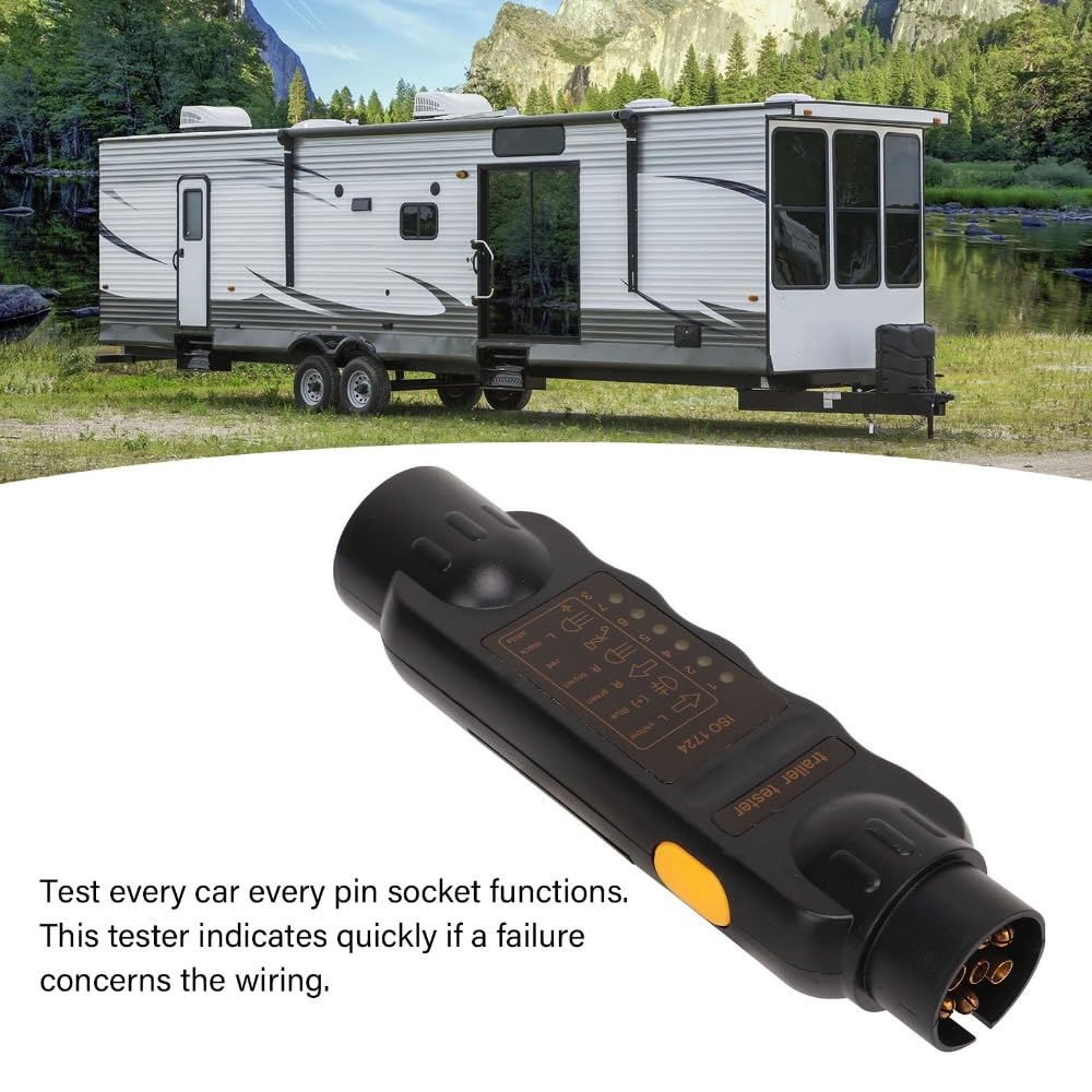 7.87 Inch Black ABS Copper Plug Circuit Tester 7 Pin Trailer Socket Tester Circuit Light Testing Label Electrical Tool