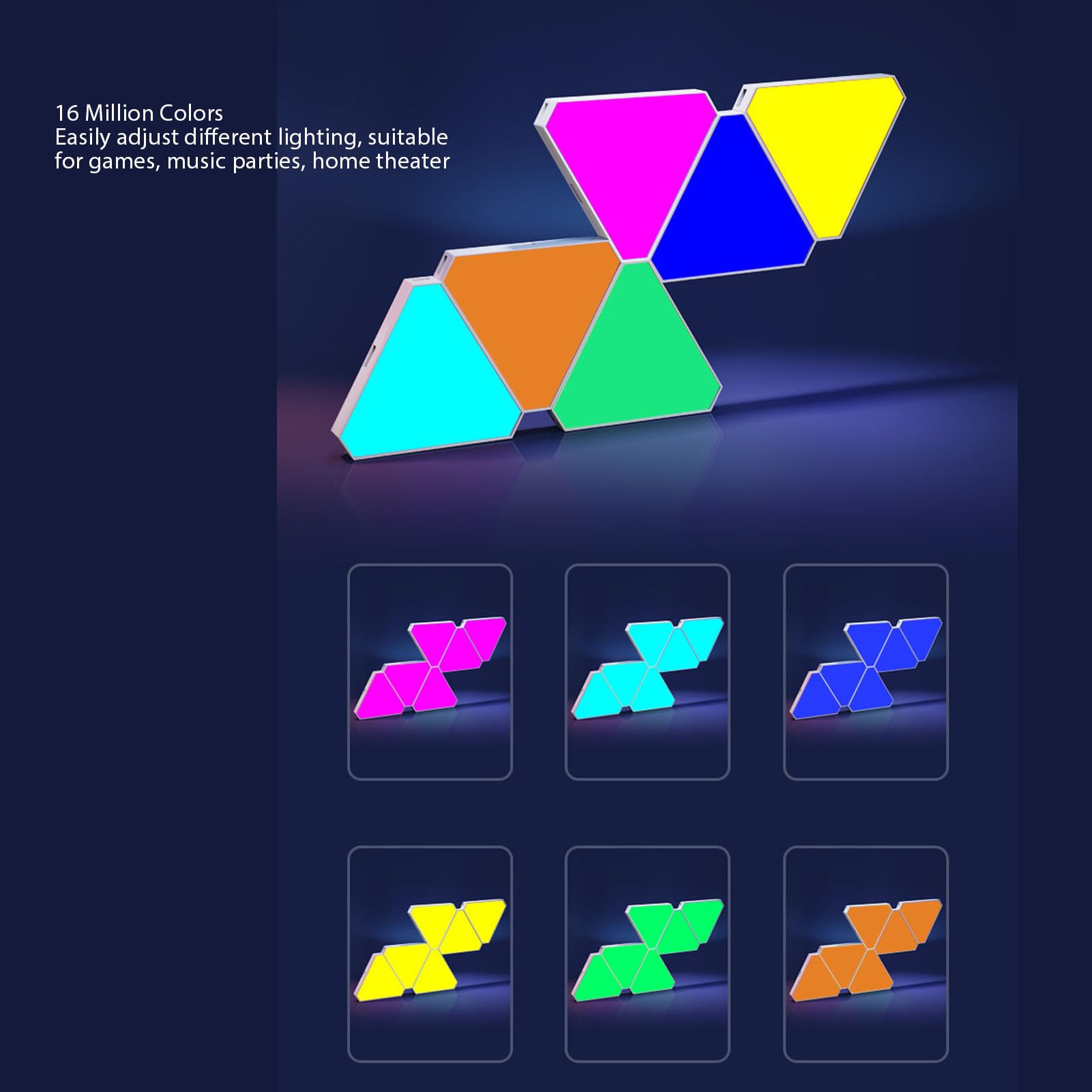 Fockety 10 Stück Dreieck-Lichtpaneele, DIY Dreieck-LED-Wandleuchten RGB-Gaming-Leuchten mit App und Fernbedienung, 8 Musiksynchronisationsmodi Smart Home-Lichtpaneele für Gaming-Zimmer