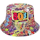 Bob Retro Années 80 et 90,Chapeau de Pêcheur à la Mode Unisexe Réversible,Chapeau de Pêche Hip-Hop,Accessoire Vintage Mode,pour Adolescents,Adulte (80 Années: A)