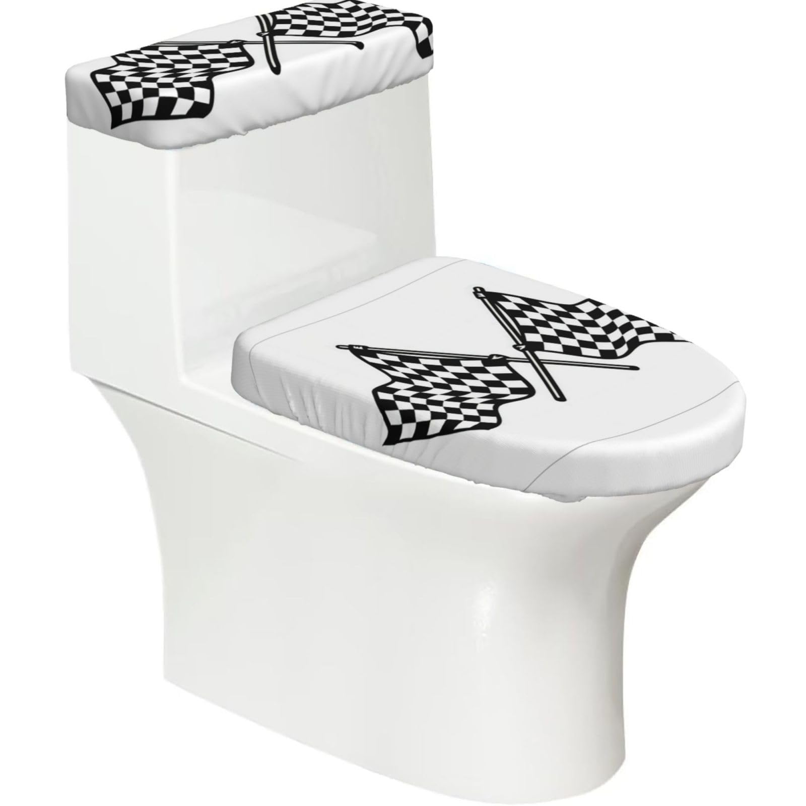 Mrowyc Black Checkered Flags Race Flag Printed Toilet Seat Set - Set Of 2 - Universal Toilet Seat Cover - Housewarming Birthday Christmas Gift