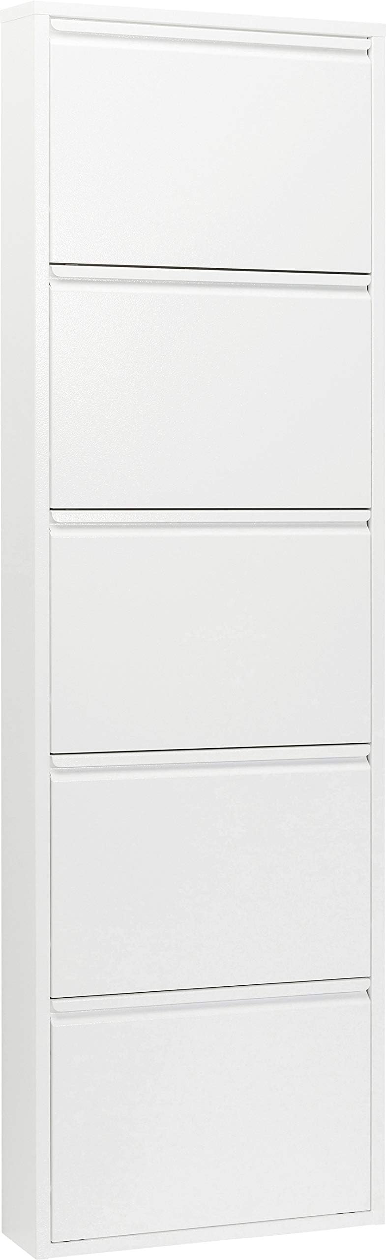 Kare Design Schuhschrank Caruso Weiß, Metall, mit 5 Klappen, Schuhablage für 10 Paar Schuhe, schmal, platzsparend, hoch, Schuhregal, Eingangsbereich, 173x50x15 cm (H/B/T)