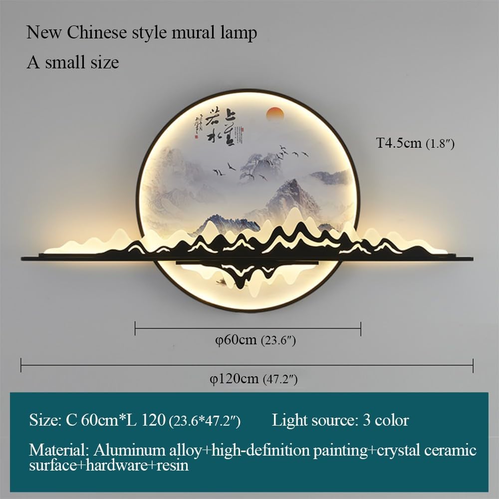 Lámparas de pared modernas LED mural de paisaje circular creativo chino lámpara de estudio de la Sala de estar del hogar (A D60cm 1pcs)