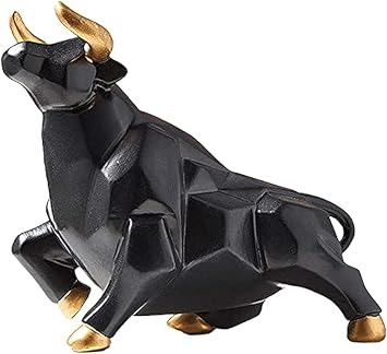 Bull Statue Abstract Bull Sculpture Resin Wolf Figurine Animal Wildlife Ornaments for Living Room Bedroom Office Cabinets - Black S Look Up