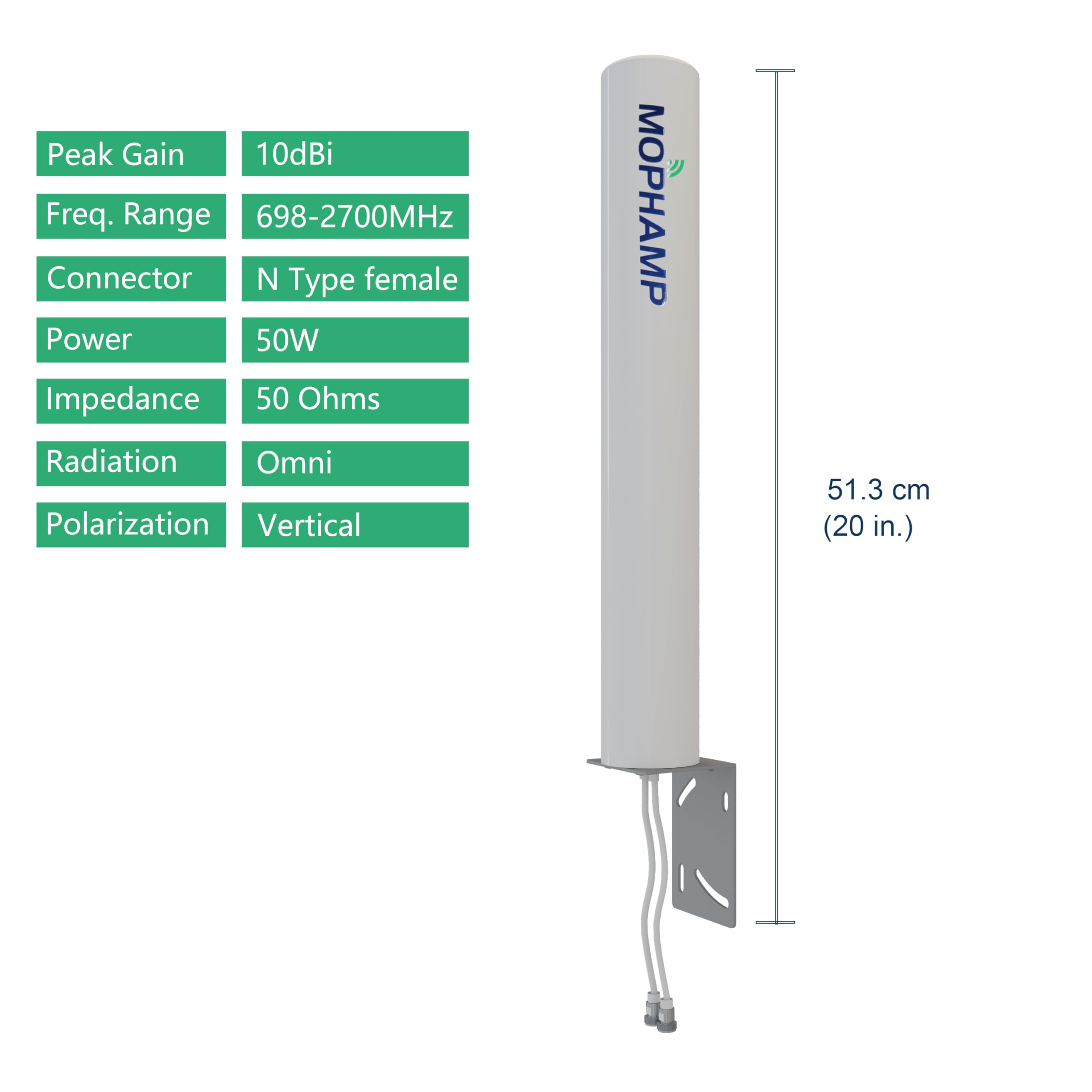 Antenne omnidirectionnelle 4G 10 dBi 698-2700 MHz avec Double câble coaxial à Faible Perte de 10 m pour routeurs, modems, Booster avec Ports d'antenne SMA/N/TS9